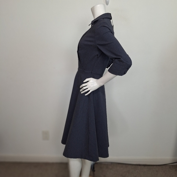 Musol “NEW” Blue Gray Preppy 3/4 Sleeves Pin Up Retro Pleated Midi Dress Size M - Picture 6 of 11